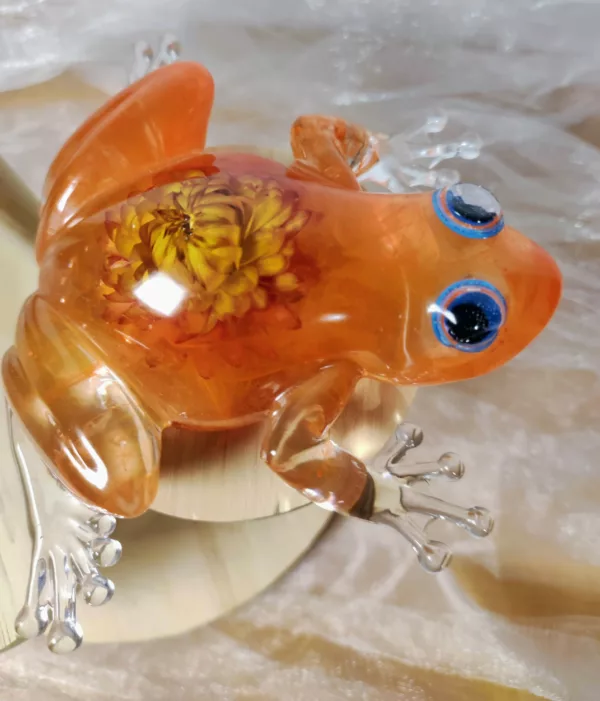 Grenouille avec fleurs séchées